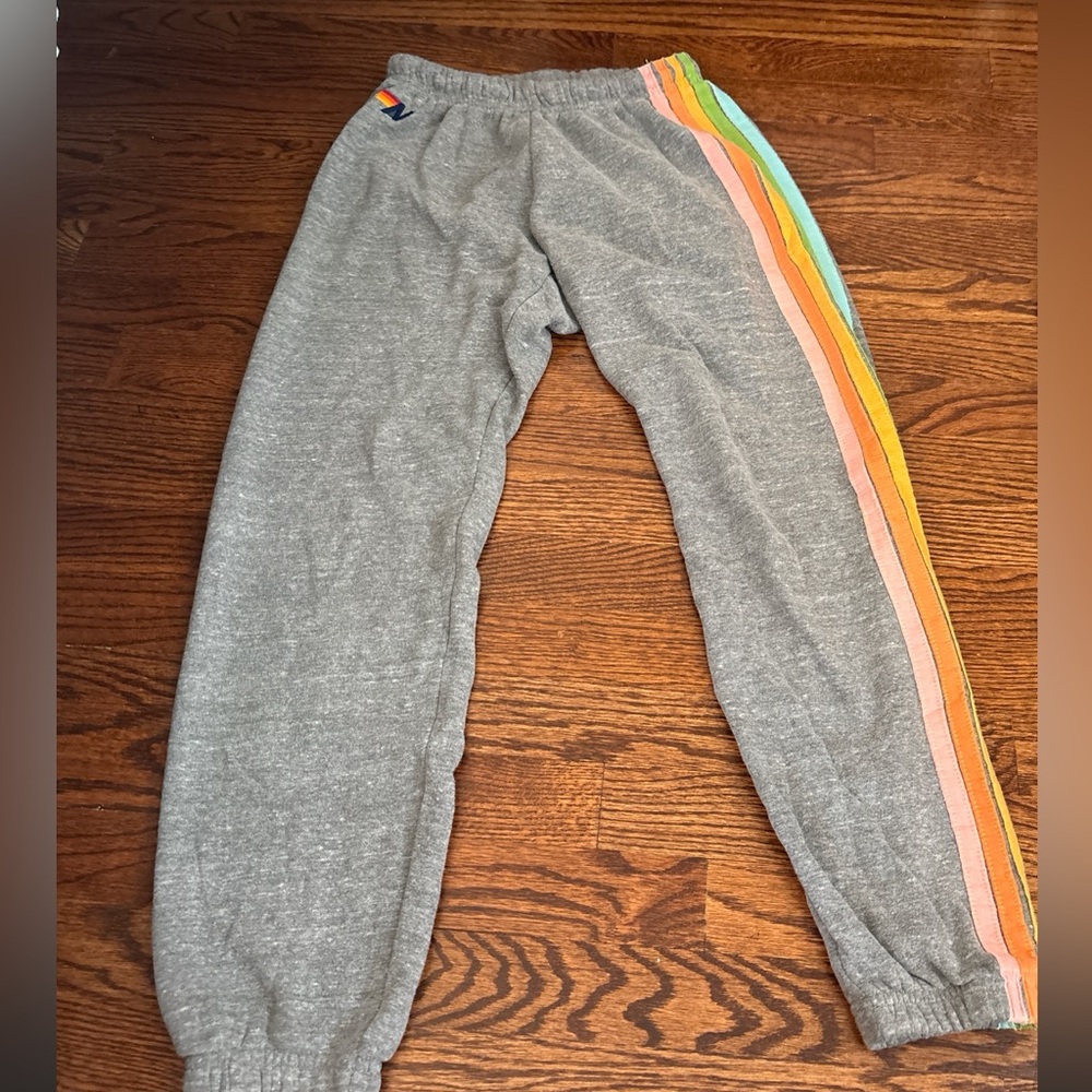 Aviator Nation Gray Sweatpants with Multicolor Stripes